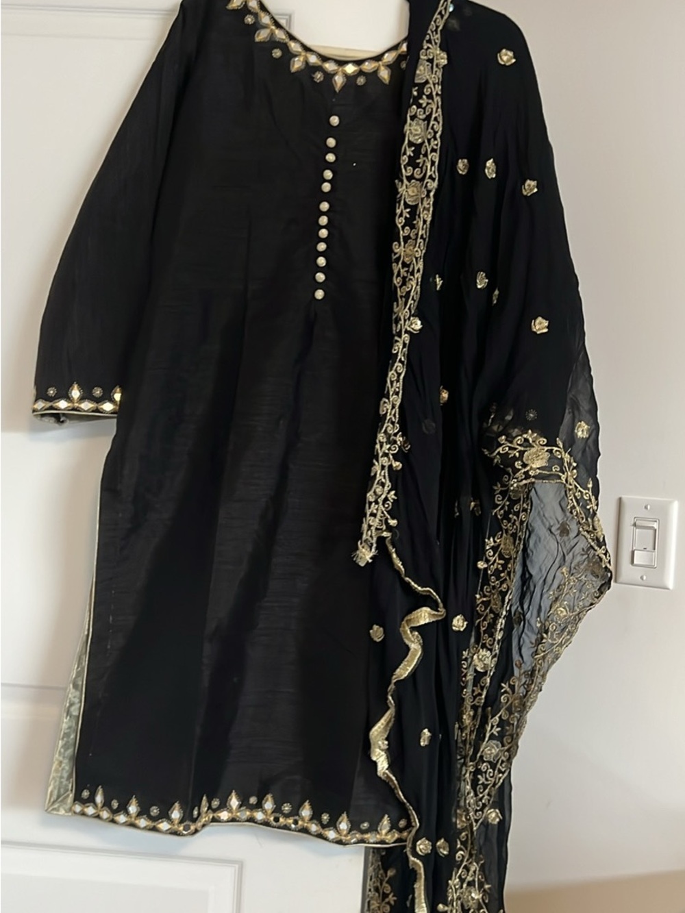 Black Embroidered Salwar Kameez with Gold Accents